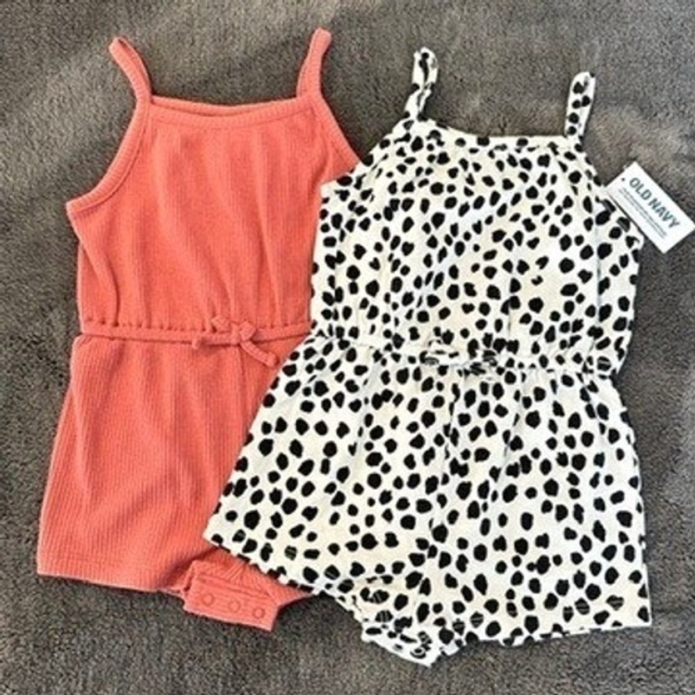Old Navy‎ Infant Girl Rompers Set of 2 6-12 Months Dalmation Ribbed Bow Kidcore